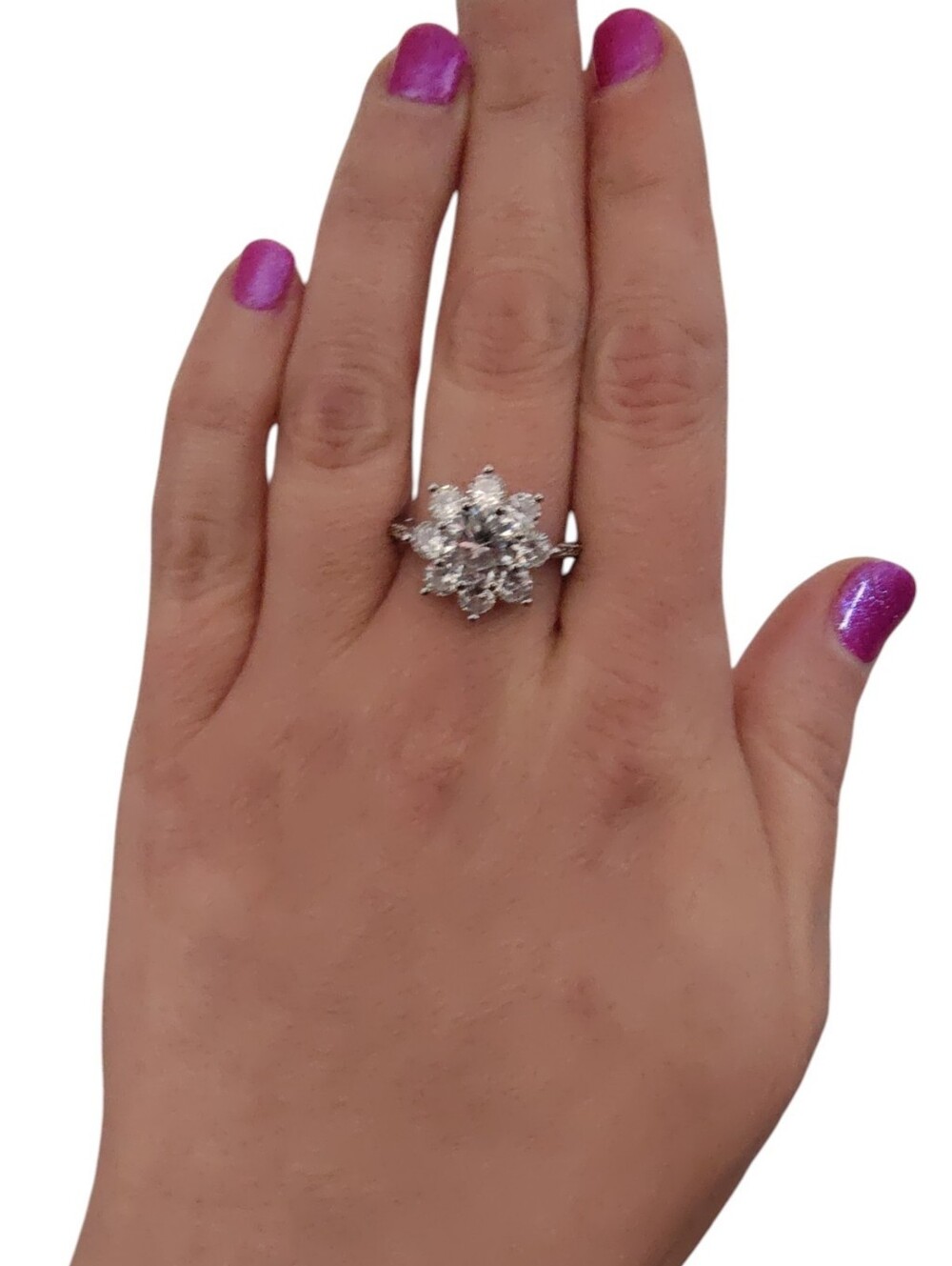 925 Silver Clear CZ Floral Cluster Engagement Promise Ring Sz 9